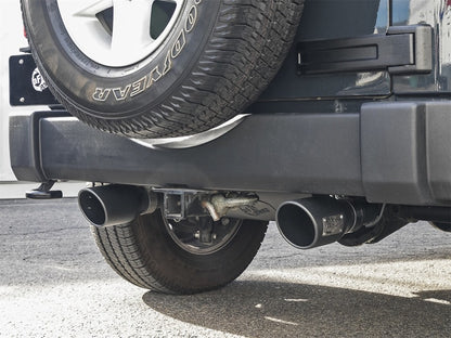 aFe Rebel Series 2.5in 409 SS Cat-Back Exhaust w/ Black Tips 2007+ Jeep Wrangler (JK) V6 3.6L/3.8L - eliteracefab.com