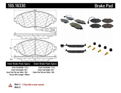 POSIQUIET 14-15 AUDI S3 FRONT BRAKE PADS, 105.16330 - eliteracefab.com
