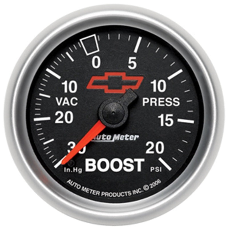 Autometer GM Bowtie Black 2-1/16in Boost/Vacuum 30in HG - 20 PSI Mechanical 3607-00406