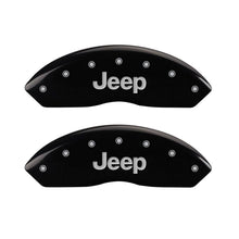 Load image into Gallery viewer, MGP 4 Caliper Covers Engraved Front &amp; Rear JEEP Black finish silver ch