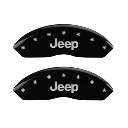 MGP 4 Caliper Covers Engraved Front JEEP Engraved Rear JEEP Grill logo Black finish silver ch MGP