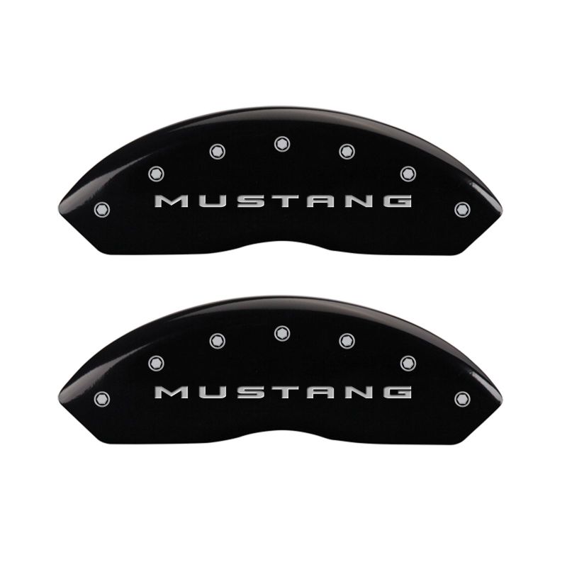 MGP 4 Caliper Covers Engraved Front 2015/Mustang Engraved Rear 2015/Bar & Pony Black finish slvr ch - eliteracefab.com