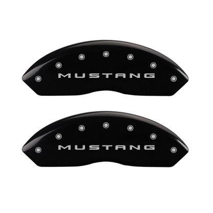 MGP 4 Caliper Covers Engraved Front 2015/Mustang Engraved Rear 2015/37 Black finish silver ch MGP