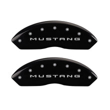 Load image into Gallery viewer, MGP 4 Caliper Covers Engraved Front 2015/Mustang Engraved Rear 2015/37 Black finish silver ch MGP