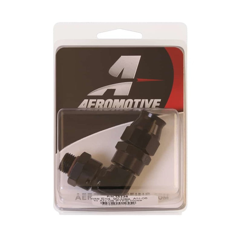 Aeromotive PTFE Hose End - AN-06 to AN-08 Hose - 90 Deg - Black Anodized Aeromotive