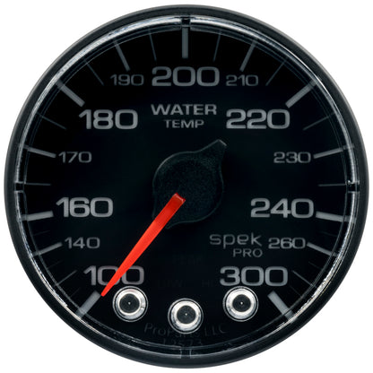 Autometer Spek-Pro Gauge Water Temp 2 1/16in 300f Stepper Motor W/Peak & Warn Blk/Blk P346324