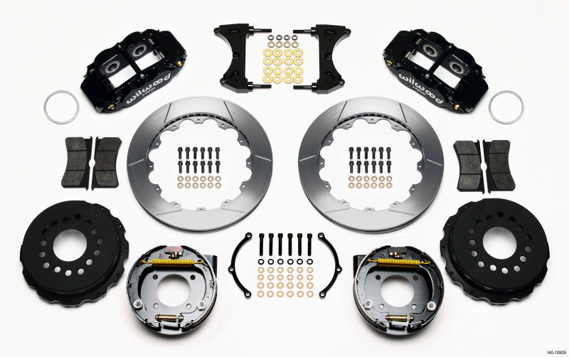 Wilwood Narrow Superlite 4R Rear P-Brk Kit 12.88in Chevy 12 Bolt-Spec 3.15in Brng Front mt Wilwood