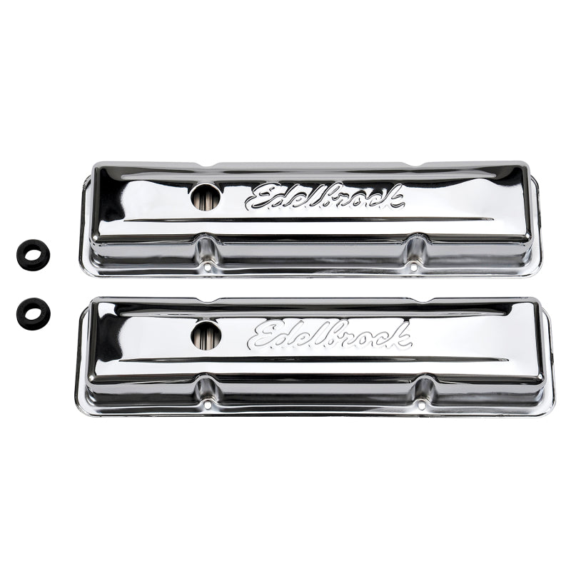 Edelbrock Valve Cover Signature Series Chevrolet 1959-1986 262-400 CI V8 Low Chrome - eliteracefab.com