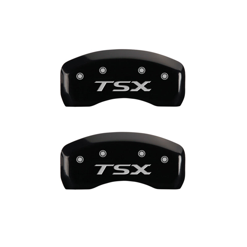 MGP 4 Caliper Covers Engraved Front Acura Engraved Rear TSX Black finish silver ch MGP