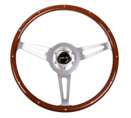 NRG Classic Wood Grain Steering Wheel (365mm) Wood w/Metal Inserts & Brushed Alum. 3-Spoke Center - ST-380SL NRG