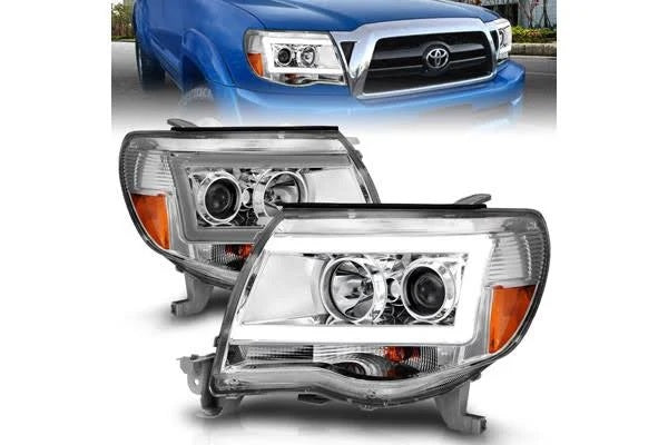 ANZO 2005-2011 Toyota Tacoma Projector Headlights w/ Light Bar Chrome Housing - eliteracefab.com