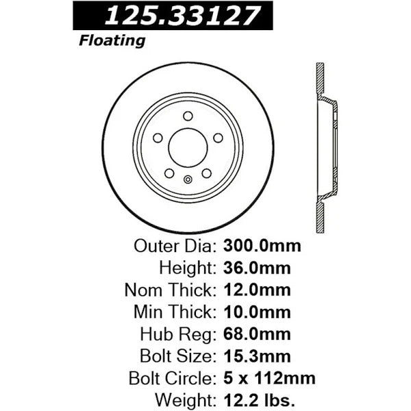 CENTRIC 09-10 AUDI A4/A4 QUATTRO / 08-10 A5 / 10 S4 REAR PREMIUM HIGH CARBON ROTOR, 125.33127 - eliteracefab.com