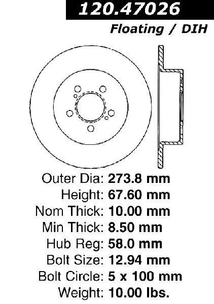 CENTRIC 06-08 SUBARU LEGACY WAGON/SEDAN 2.5I REAR PERFORMANCE ROTOR, 120.47026 - eliteracefab.com