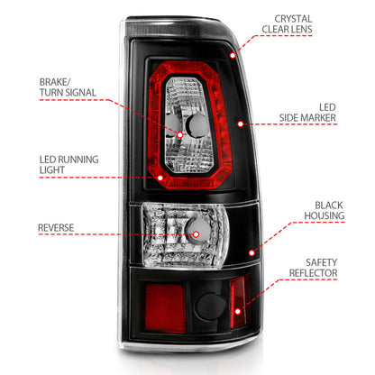 ANZO 1999-2002 Chevy Silverado 1500 LED Taillights Plank Style Black w/Clear Lens ANZO