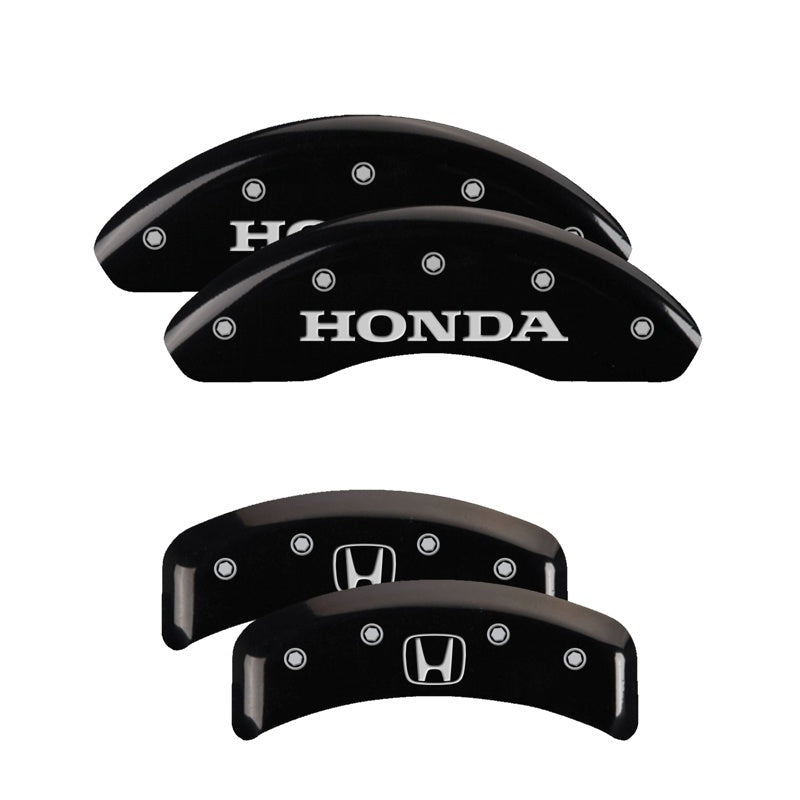 MGP 4 Caliper Covers Engraved Front Honda Engraved Rear H Logo Black finish silver ch MGP