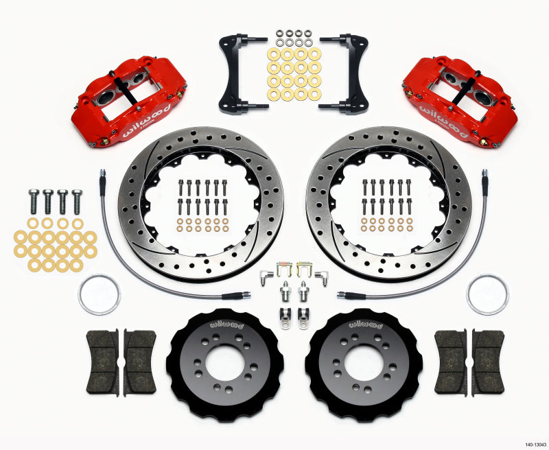 Wilwood Narrow Superlite 6R Front Hat Kit 13.06in Drilled Red 2008-up Hyundai Genesis Coupe w/Lines Wilwood
