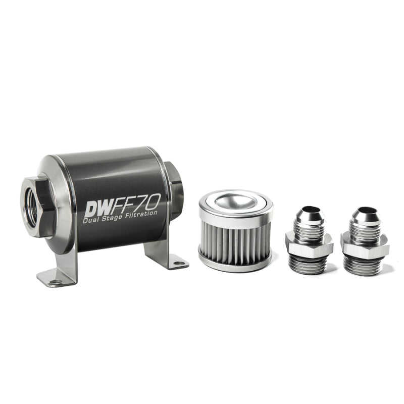 DeatschWerks Stainless Steel 8AN 10 Micron Universal Inline Fuel Filter Housing Kit (70mm) - eliteracefab.com