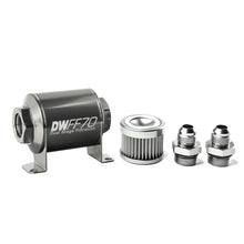 Load image into Gallery viewer, DeatschWerks Stainless Steel 8AN 10 Micron Universal Inline Fuel Filter Housing Kit (70mm) - eliteracefab.com