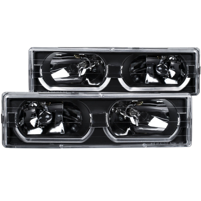 ANZO USA Chevrolet C1500 Crystal Headlights Black W/ Low - Brow; 1988-1998 - eliteracefab.com