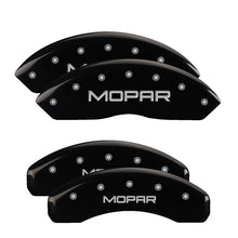 Load image into Gallery viewer, MGP 4 Caliper Covers Engraved Front &amp; Rear MOPAR Black finish silver ch MGP