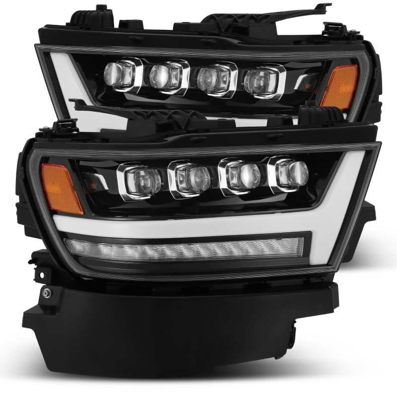 AlphaRex 19-20 Ram 1500HD NOVA LED Proj Headlights Plank Style Gloss Blk w/Activ Lght/Seq Signal/DRL - eliteracefab.com