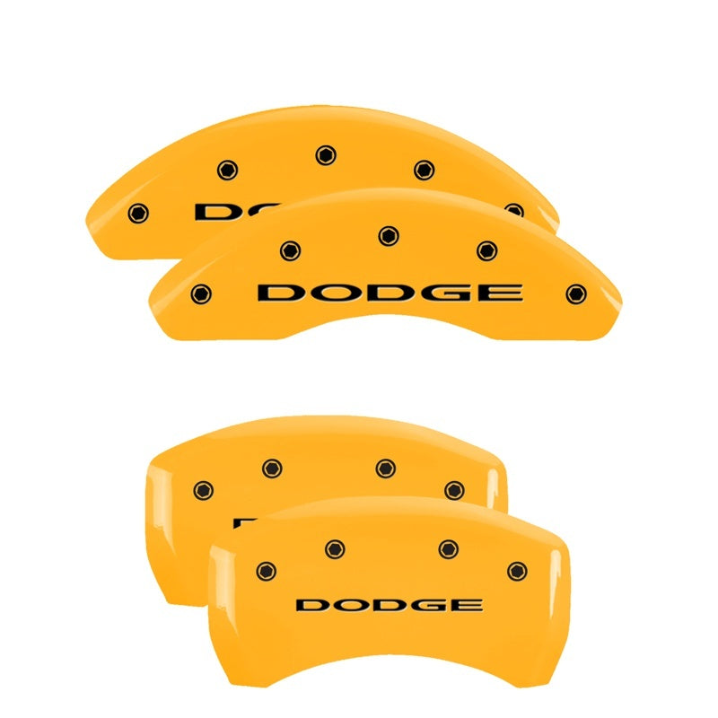 MGP 4 Caliper Covers Engraved Front & Rear With out stripes/Dodge Yellow finish black ch MGP