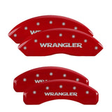 MGP 4 Caliper Covers Engraved Front & Rear 2018 Jeep Wrangler Red Finish Silver Wrangler Logo