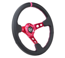 Load image into Gallery viewer, NRG Reinforced Steering Wheel (350mm/3in. Deep) Black Leather/ Fushia Center Mark/ Fushia Stitching - RST-006FH