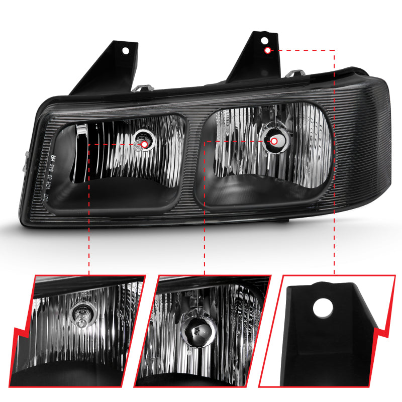 ANZO 2003-2017 Chevy Express Crystal Headlight Black - eliteracefab.com