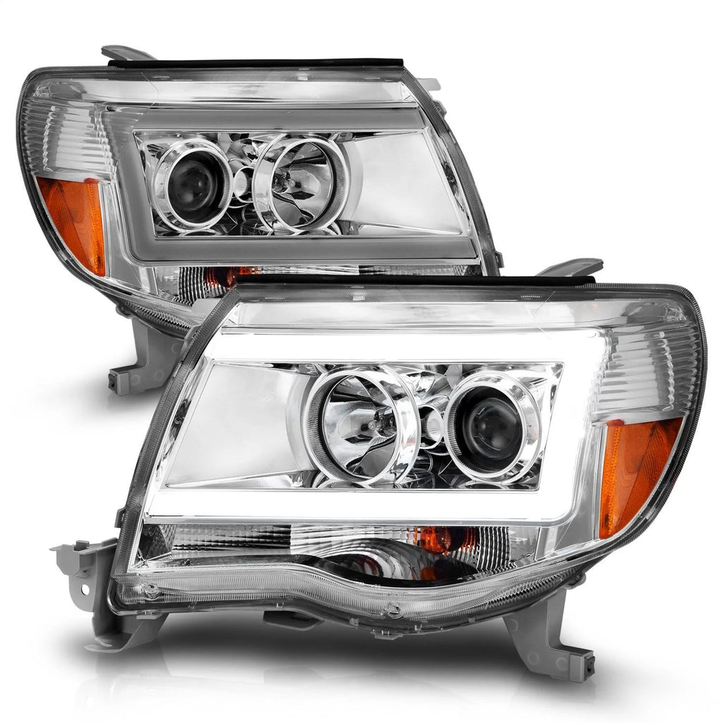 ANZO 2005-2011 Toyota Tacoma Projector Headlights w/ Light Bar Chrome Housing - eliteracefab.com