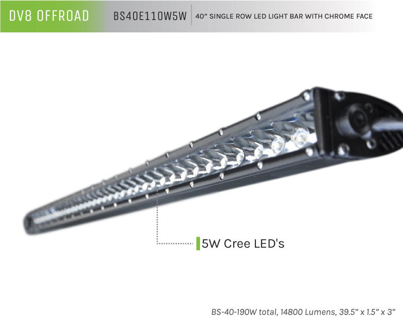 DV8 Offroad 40in Light Bar Slim 190W Spot 5W CREE LED - Black - eliteracefab.com