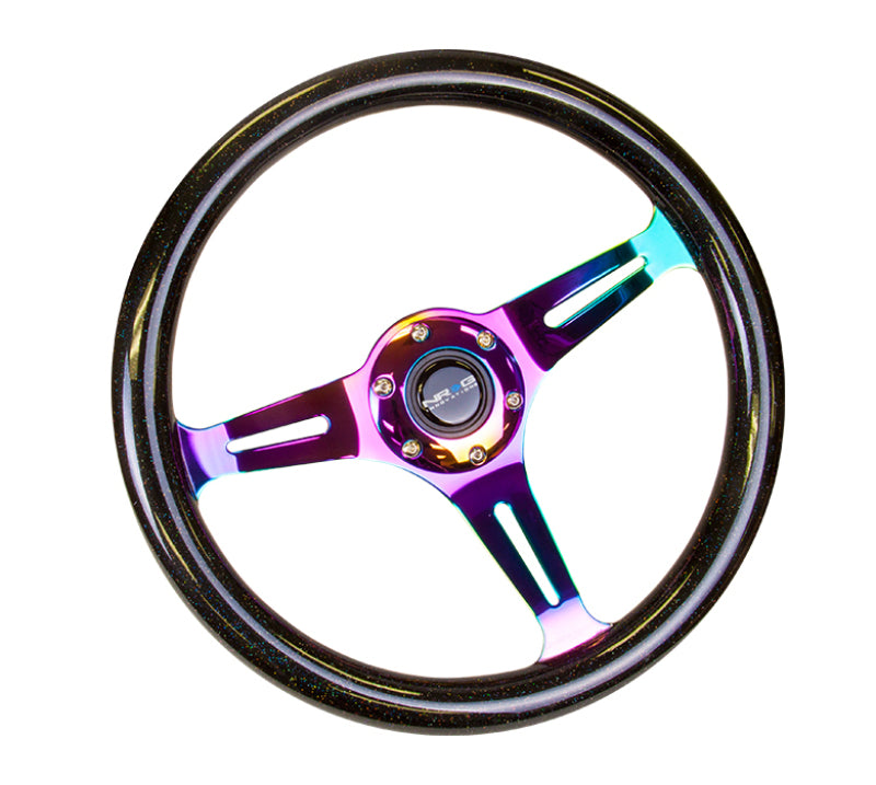 NRG Classic Wood Grain Galaxy Edition Steering Wheel 350mm Neochrome 3-Spokes Black Sparkled - eliteracefab.com