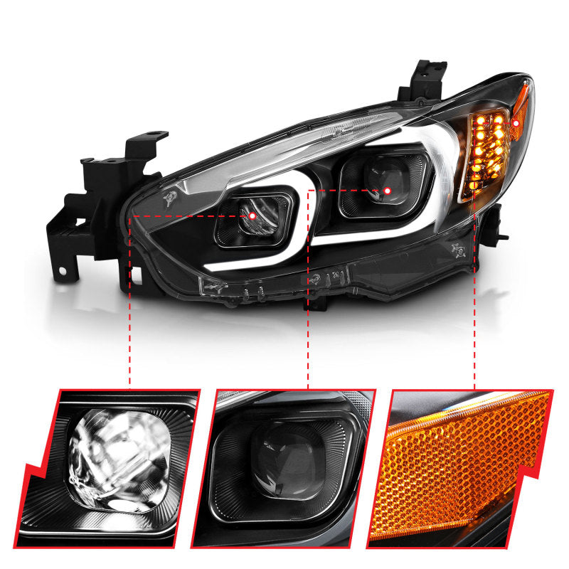 ANZO USA Mazda 6 Projector Headlights W/ Plank Style Design Black; 2014-2015 - eliteracefab.com