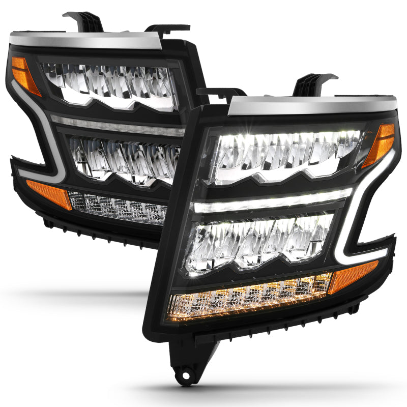 ANZO 15-20 Chevy Tahoe/Suburban LED Light Bar Style Headlights Black w/Sequential w/DRL w/Amber - eliteracefab.com