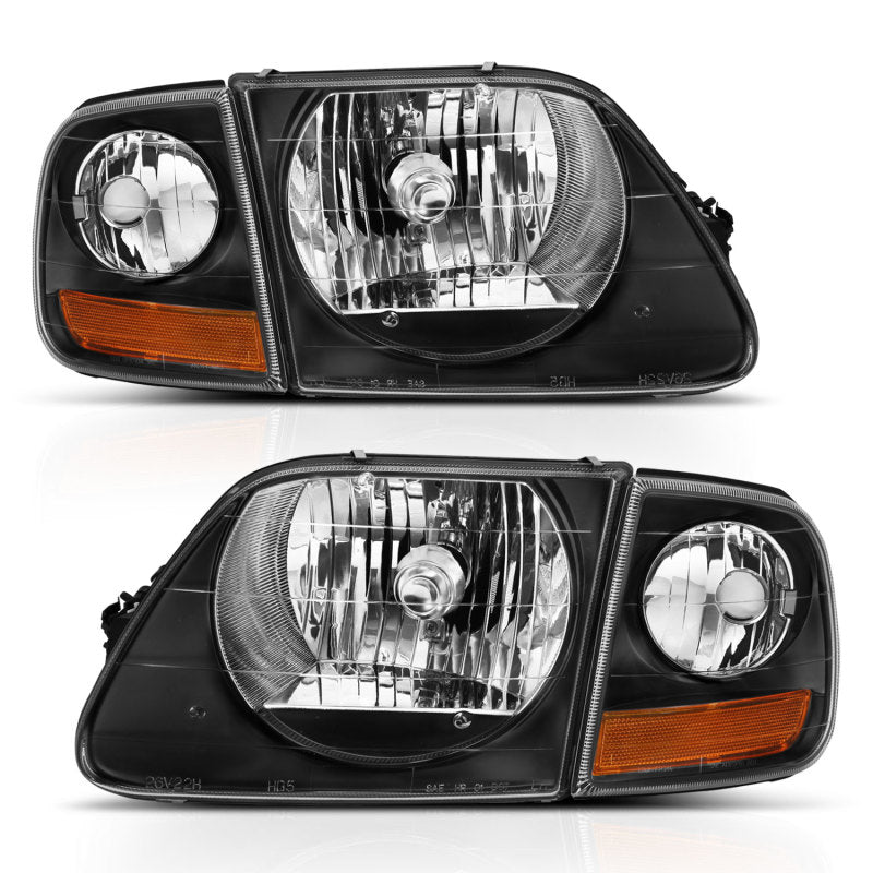 ANZO 1997-2003 Ford F150 Crystal Headlight Black w/ Parking Light