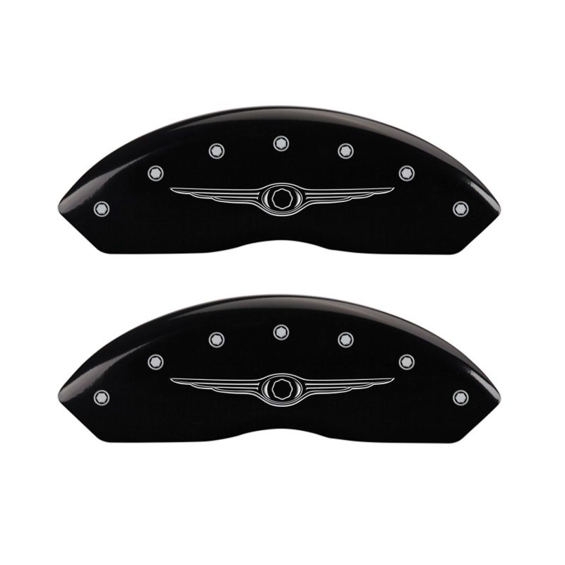 MGP 4 Caliper Covers Engraved Front & Rear Style 1/Chrysler Wing Black finish silver ch MGP