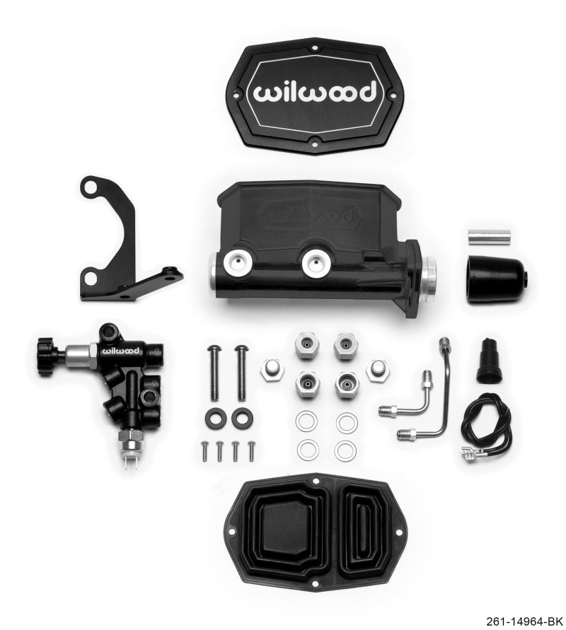 Wilwood Compact Tandem M/C - 1.12in Bore - w/Bracket and Valve - Black Wilwood