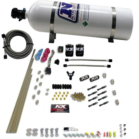 Nitrous Express 8 Cyl Dry Direct Port, 2 Solenoids, w/ 15 lb Bottle (200-600 HP Jetting) - 93006-15