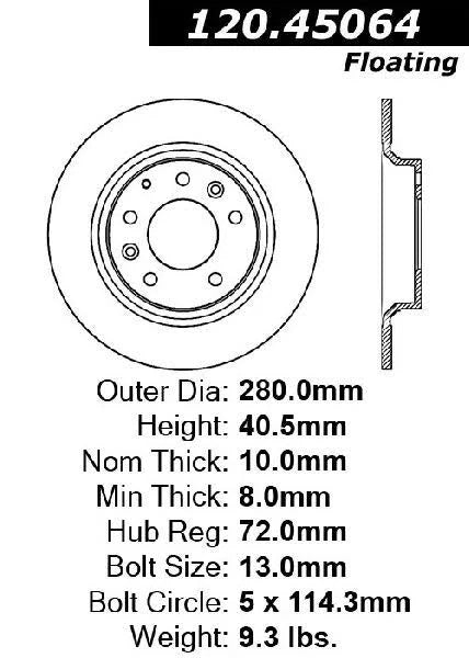 CENTRIC MAZDA MIATA NC / 03-09 MAZDA 6 REAR PERFORMANCE ROTOR, 120.45064 - eliteracefab.com