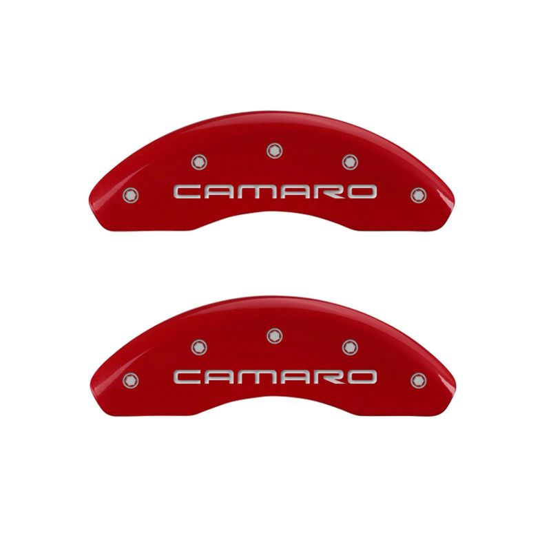 MGP 4 Caliper Covers Engraved Front & Rear Gen 4/Camaro Red finish silver ch MGP