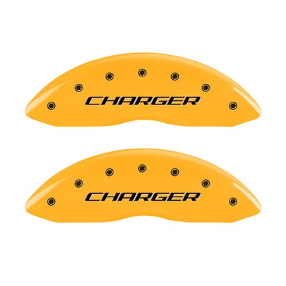 MGP 4 Caliper Covers Engraved Front & Rear Block/Charger Yellow Finish Black Char 2006 Dodge Charger MGP
