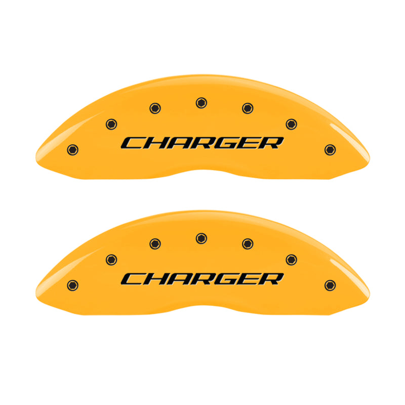 MGP 4 Caliper Covers Engraved Front & Rear Block/Charger Yellow Finish Black Char 2006 Dodge Charger MGP