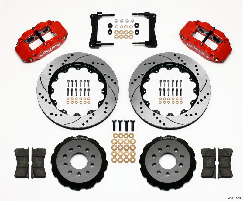 Wilwood Narrow Superlite 6R Front Hat Kit 14.00in Drill Red 2005-2014 Mustang Wilwood