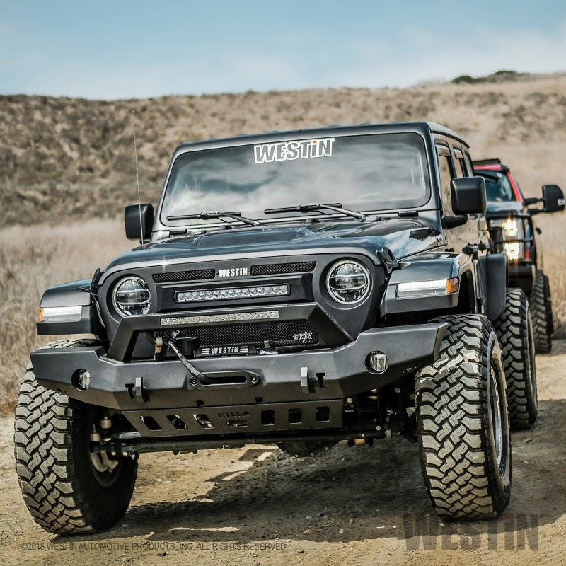 Westin 18-20 Jeep Wrangler WJ2 Full Width Front Bumper w/LED Light Bar Mount Textured Black - eliteracefab.com