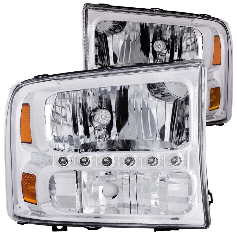 ANZO USA Ford F-250 / F-350 / F-450 Super Duty Crystal Headlights Chrome W/ Led 1pc; 1999-2004 - eliteracefab.com