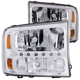 ANZO USA Ford F-250 / F-350 / F-450 Super Duty Crystal Headlights Chrome W/ Led 1pc; 1999-2004