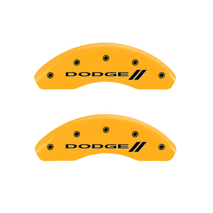 MGP 4 Caliper Covers Engraved Front & Rear With stripes/Dodge Yellow finish black ch MGP