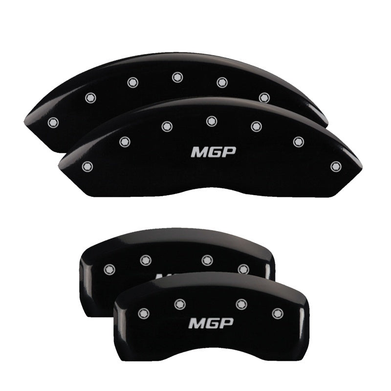 MGP 4 Caliper Covers Engraved Front & Rear Denali Black Finish Silver Char 2019 GMC Arcadia