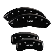 Load image into Gallery viewer, MGP 4 Caliper Covers Engraved Front &amp; Rear MGP Black Finish Silver Char 2017 Ford Fusion MGP