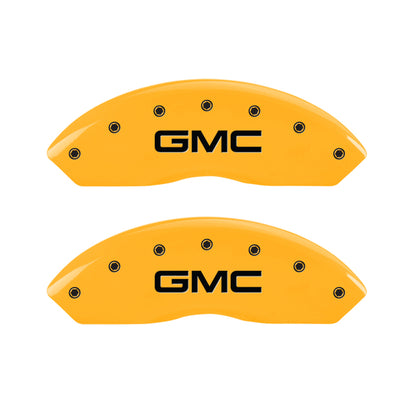 MGP 4 Caliper Covers Engraved Front & Rear GMC Yellow finish black ch MGP
